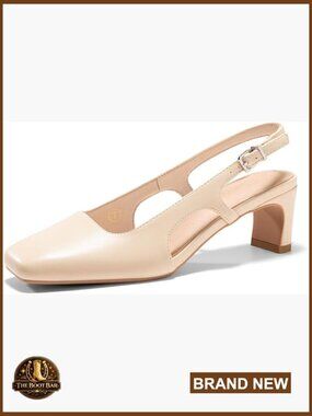 Womens Slingback Chunky Low Heels Closed Square Toe Pumps Dress Shoes